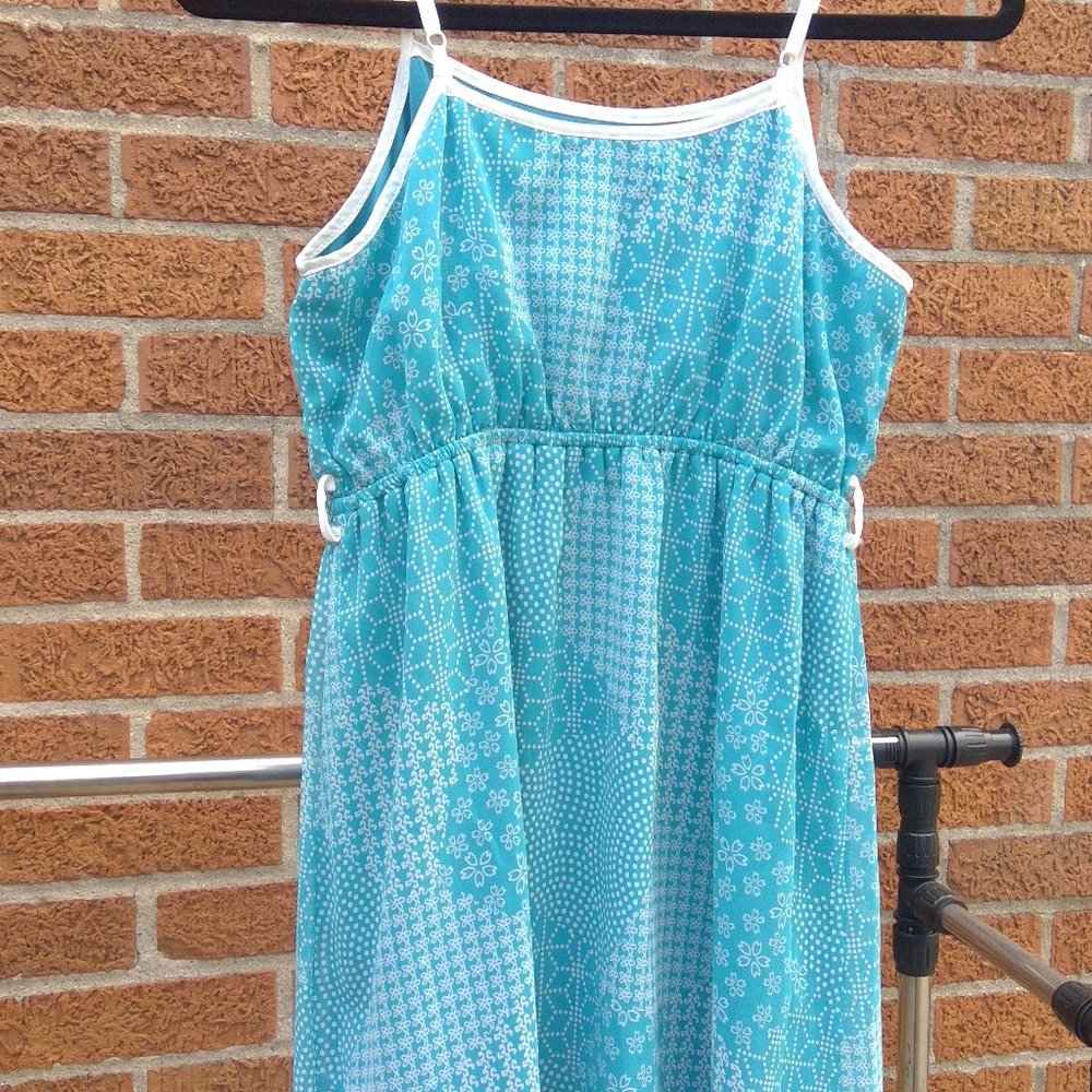 Blue and White Silk Spaghetti Strap Dress